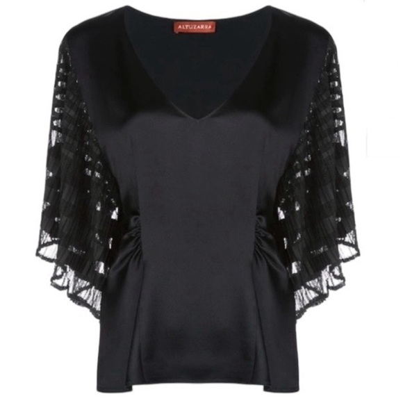Altuzarra Brys Batwing Blouse in Black Sz 38 or US 6 Sheer Sleeves Elegant - Picture 1 of 15